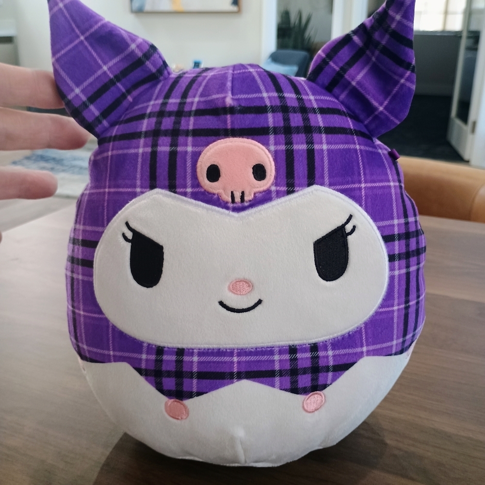 Purple Plaid Bat Plush Stuffed Animal - Kuromi Style